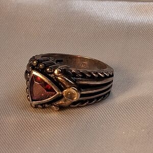 P46. Vintage 925 Sterling Silver Faceted Garnet Ring, Stamped GP, Size7, 11grams